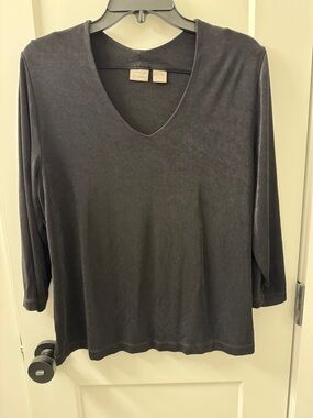 Chico's Charcoal Black V-Neck 3/4-lengthSleeve Top